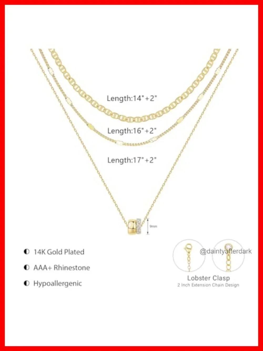 Layered CZ Rondelle Pendant Necklace Set 14K Gold Plated Mariner Chain Dainty